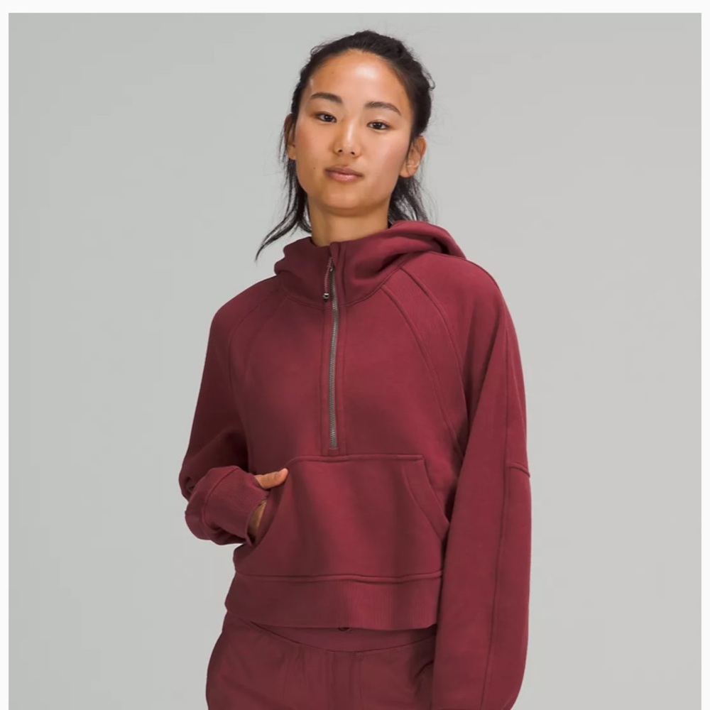 Scuba oversized half zip hoodie - burgundy